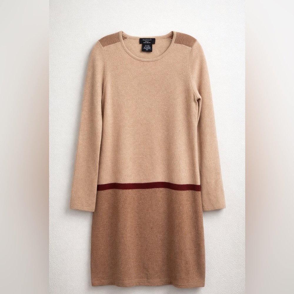 Lord & Taylor Cashmere Blend Sweater Dress Camel Colorblock Wool Size M